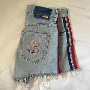 MOTHER Denim | Easy Does It shorts with stripes
